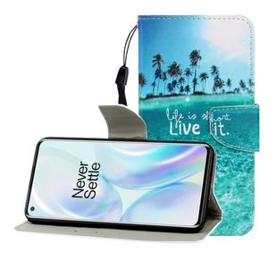 For One Plus 8 Colored Drawing Horizontal Flip Leather Case with Holder & Card Slot & Wallet(Coconut Tree)