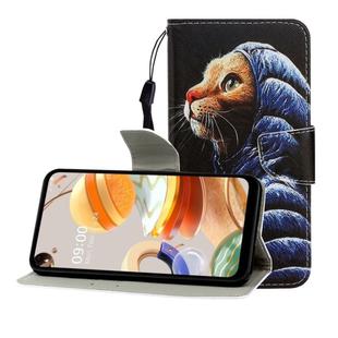 For LG K61 Colored Drawing Horizontal Flip Leather Case with Holder & Card Slot & Wallet(Down Jacket Cat)