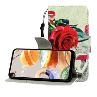 For LG K61 Colored Drawing Horizontal Flip Leather Case with Holder & Card Slot & Wallet(Red Rose)