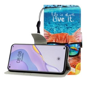 For Huawei Nova 7 Colored Drawing Horizontal Flip Leather Case with Holder & Card Slot & Wallet(Underwater Cat)