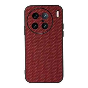 For vivo X90 Pro+ Accurate Hole Carbon Fiber Texture PU Phone Case(Red)