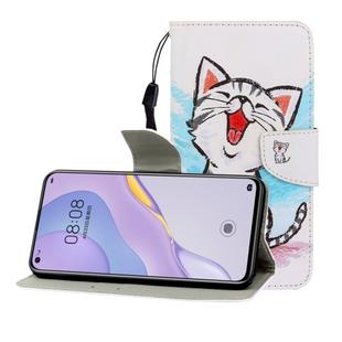 For Huawei Nova 7 Pro Colored Drawing Horizontal Flip Leather Case with Holder & Card Slot & Wallet(Red Mouth Cat)