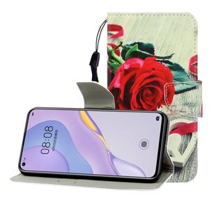 For Huawei Nova 7 Pro Colored Drawing Horizontal Flip Leather Case with Holder & Card Slot & Wallet(Red Rose)