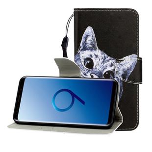 For Galaxy S9 Colored Drawing Horizontal Flip Leather Case with Holder & Card Slot & Wallet(Curious Cat)