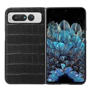 For Google Pixel Fold Crocodile Texture Genuine Leather Phone Case(Black)