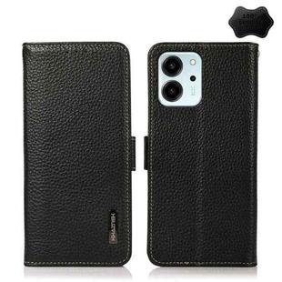 For Honor 80 SE KHAZNEH Side-Magnetic Litchi Genuine Leather RFID Phone Case(Black)