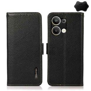 For OPPO Reno9 Pro+ KHAZNEH Side-Magnetic Litchi Genuine Leather RFID Phone Case(Black)