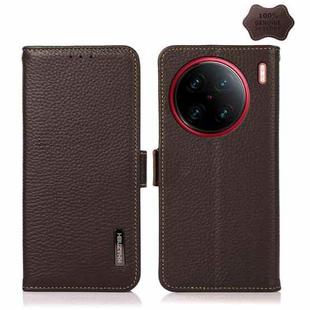 For vivo X90 Pro+ KHAZNEH Side-Magnetic Litchi Genuine Leather RFID Phone Case(Brown)