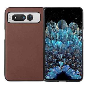 For Google Pixel Fold Lambskin Texture Genuine Leather Phone Case(Brown)