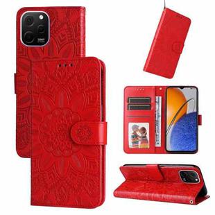 For Huawei nova Y61 Embossed Sunflower Leather Phone Case(Red)