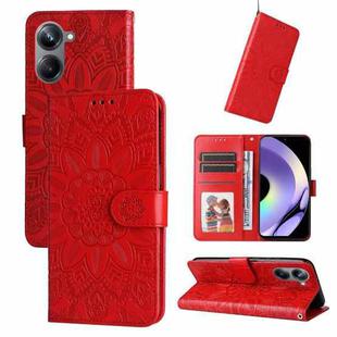 For Realme 10 4G Global Embossed Sunflower Leather Phone Case(Red)