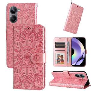 For Realme 10 4G Global Embossed Sunflower Leather Phone Case(Rose Gold)