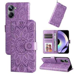 For Realme 10 Pro 5G Embossed Sunflower Leather Phone Case(Purple)