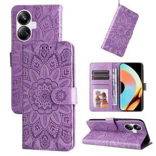 For Realme 10 Pro+ 5G Embossed Sunflower Leather Phone Case(Purple)