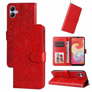 For Samsung Galaxy A04e Embossed Sunflower Leather Phone Case(Red)