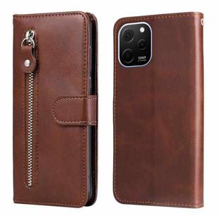 For Huawei nova Y61 Calf Texture Zipper Leather Phone Case(Brown)