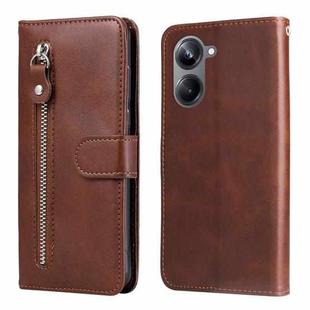 For Realme 10 4G Global Calf Texture Zipper Leather Phone Case(Brown)