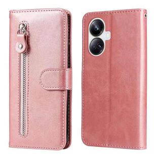 For Realme 10 Pro+ 5G Calf Texture Zipper Leather Phone Case(Rose Gold)