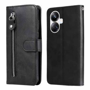 For Realme 10 Pro+ 5G Calf Texture Zipper Leather Phone Case(Black)