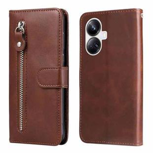 For Realme 10 Pro+ 5G Calf Texture Zipper Leather Phone Case(Brown)