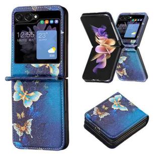 For Samsung Galaxy Z Flip5 Colored Drawing Leather Phone Case(Gold Butterfly)