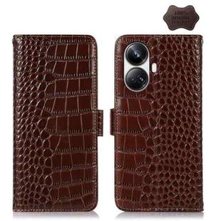 For Realme 10 Pro+ Crocodile Top Layer Cowhide Leather Phone Case(Brown)