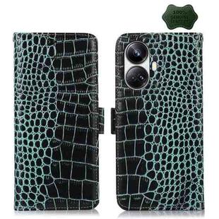 For Realme 10 Pro+ Crocodile Top Layer Cowhide Leather Phone Case(Green)