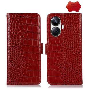 For Realme 10 Pro+ Crocodile Top Layer Cowhide Leather Phone Case(Red)