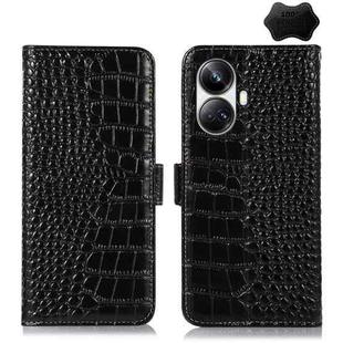 For Realme 10 Pro+ Crocodile Top Layer Cowhide Leather Phone Case(Black)