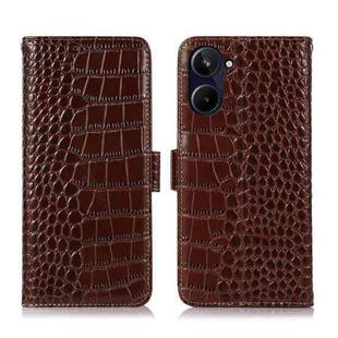 For Realme 10 Crocodile Top Layer Cowhide Leather Phone Case(Brown)
