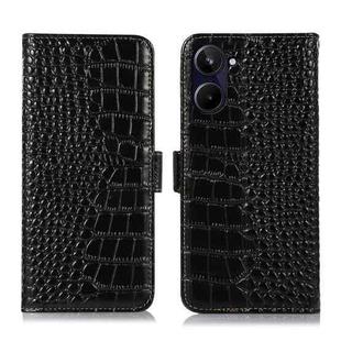 For Realme 10 Crocodile Top Layer Cowhide Leather Phone Case(Black)