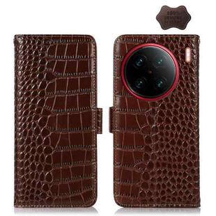 For vivo X90 Pro+ Crocodile Top Layer Cowhide Leather Phone Case(Brown)