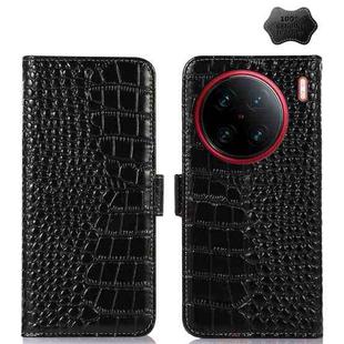 For vivo X90 Pro+ Crocodile Top Layer Cowhide Leather Phone Case(Black)
