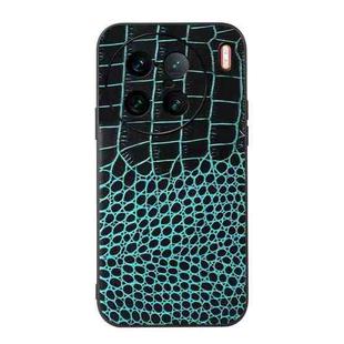 For vivo X90 Pro+ Crocodile Top Layer Cowhide Leather Phone Case(Cyan Blue)