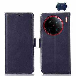 For vivo X90 Pro+ Crazy Horse Top Layer Cowhide Leather Phone Case(Blue)