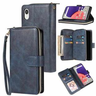 For Samsung Galaxy A22e 5G 9 Card Slots Zipper Wallet Bag Leather Phone Case(Blue)