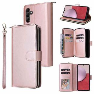 For Samsung Galaxy A14 5G 9 Card Slots Zipper Wallet Bag Leather Phone Case(Rose Gold)