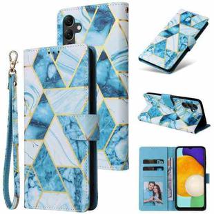 For Samsung Galaxy A14 5G Marble Bronzing Stitching Leather Phone Case(Blue)