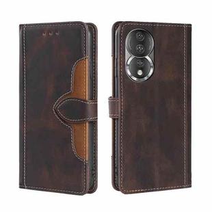 For Honor 80 Skin Feel Magnetic Buckle Leather Phone Case(Brown)