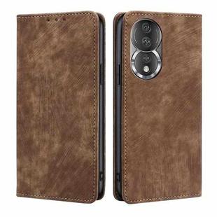 For Honor 80 RFID Anti-theft Brush Magnetic Leather Phone Case(Brown)