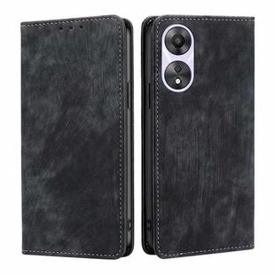 For OPPO A58 5G RFID Anti-theft Brush Magnetic Leather Phone Case(Black)