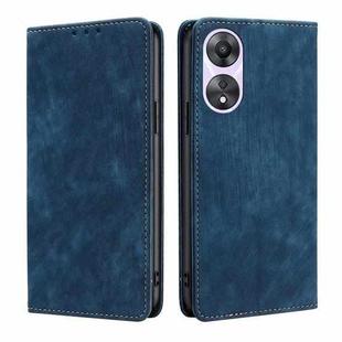 For OPPO A58 5G RFID Anti-theft Brush Magnetic Leather Phone Case(Blue)