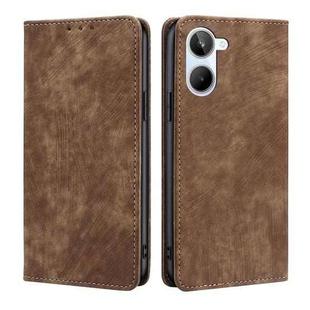 For Realme 10 4G RFID Anti-theft Brush Magnetic Leather Phone Case(Brown)