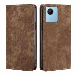 For Realme C30s RFID Anti-theft Brush Magnetic Leather Phone Case(Brown)