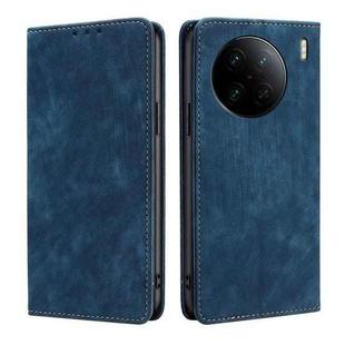 For vivo X90 Pro+ RFID Anti-theft Brush Magnetic Leather Phone Case(Blue)
