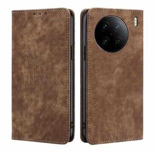 For vivo X90 Pro+ RFID Anti-theft Brush Magnetic Leather Phone Case(Brown)