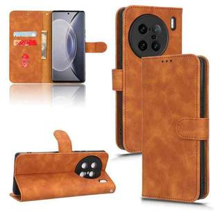 For  vivo X90 Pro+ Skin Feel Magnetic Flip Leather Phone Case(Brown)