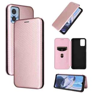 For Motorola  Moto E22 4G / Moto E22i 4G Global Carbon Fiber Texture Horizontal Flip PU Phone Case(Pink)