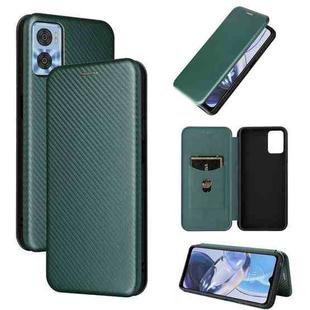 For Motorola  Moto E22 4G / Moto E22i 4G Global Carbon Fiber Texture Horizontal Flip PU Phone Case(Green)