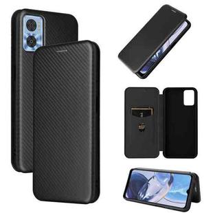 For Motorola  Moto E22 4G / Moto E22i 4G Global Carbon Fiber Texture Horizontal Flip PU Phone Case(Black)